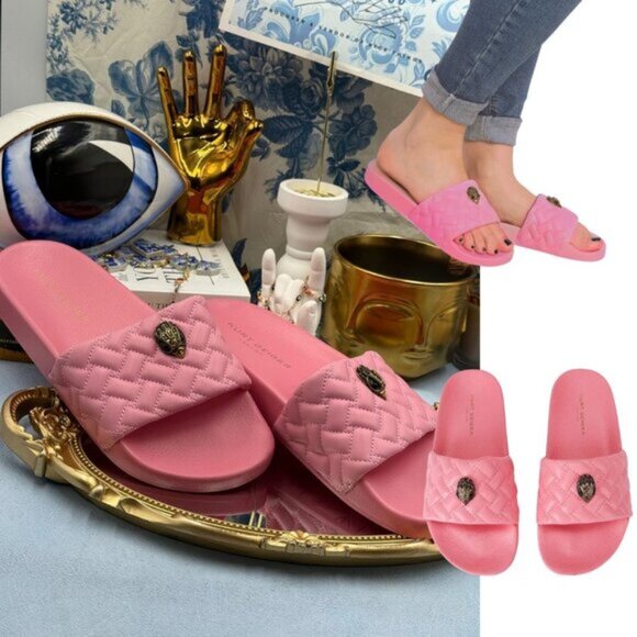 🆕 KURT GEIGER LONDON 🧿 NWOT Meena Eagle Quilted Slide, Pink - Sz 39 US 8.5 - Picture 1 of 15